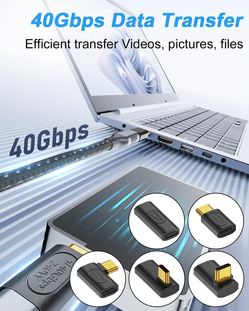Poyiccot USB C Right Angle Adapter, 90 Degree USB C Adapter 240W PD, 40Gbps, 8K@60Hz Right Angle Type C to Type C Extension Connector for Thunderbolt 4, Steam Deck, Laptop, Smart Phone, 5-Pack - Image 3